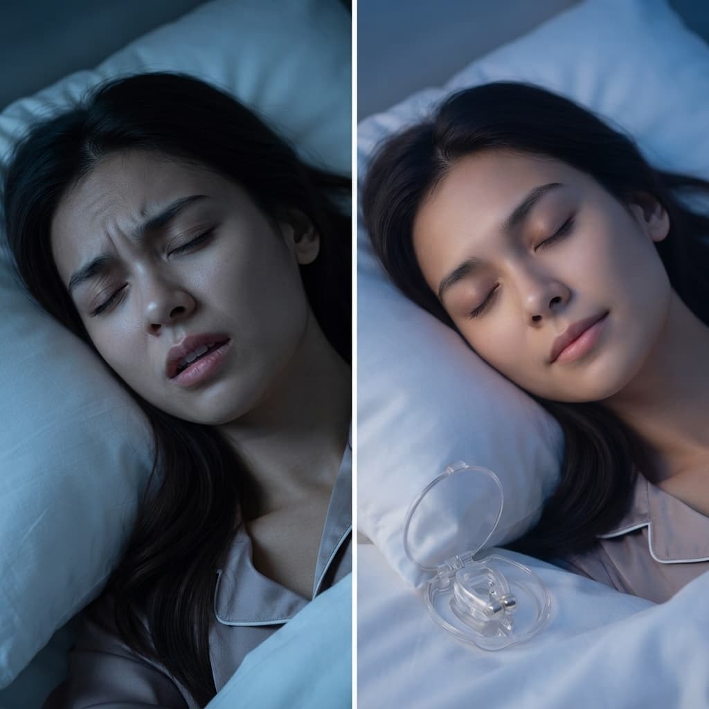 The same woman, the same bed — one night restless, one night rested